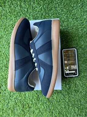 Navy blue German Army Trainer Style Sneakers | Beige Gum Sole | Size 12